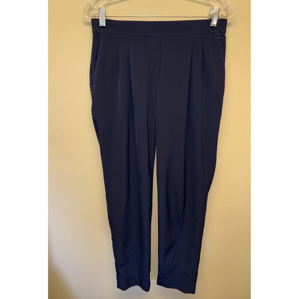 Ministry Of Supply Swift Drape Pants Sz 4 Navy Ink Pleated High Rise Crepe Ankle